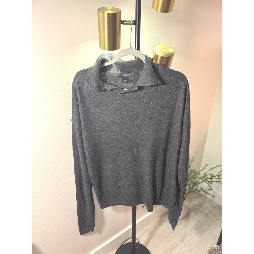 Anthology sweater silk and cashmere collared LG textured loose boxy fit basics
